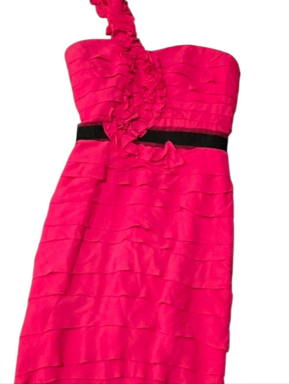 BCBG Max Azria One Shoulder Pink Ruffle Cocktail Dress Size Small